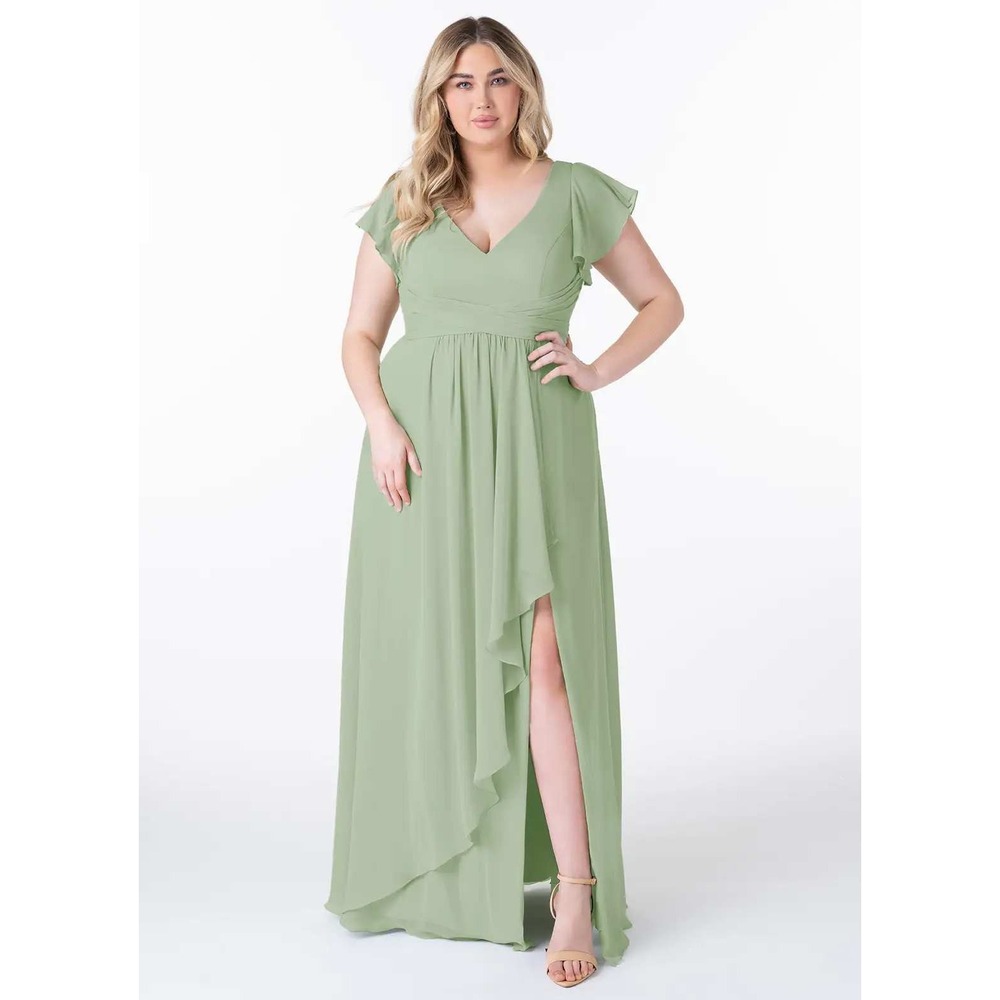 Azazie Omari Dusty Sage A-Line Chiffon Maxi Dress A18 New With Tags